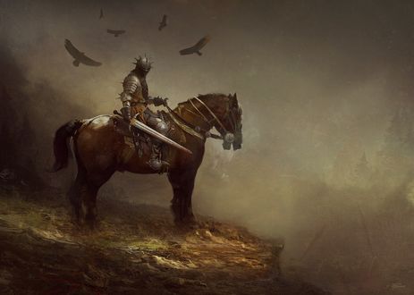 Обои на рабочий стол Рыцарь крови на коне, by Bastien Lecouffe Deharme