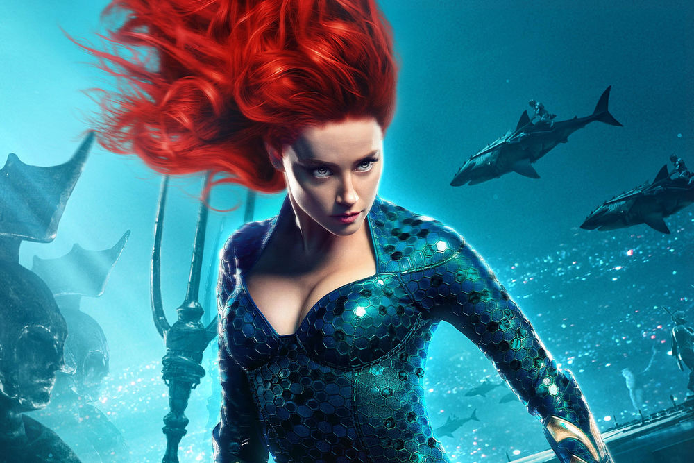 Обои для рабочего стола Актриса Amber Heard / Эмбер Херд в образе Mera-Queen of Atlantis / Меры-Королевы Атлантиды из фильма Aquaman / Аквамен