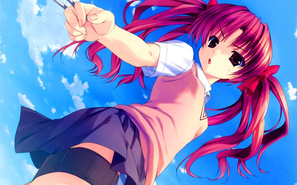 Обои для рабочего стола Куроко Шираи / Kuroko Shirai из аниме Некий научный рэйлган / To aru kagaku no railgun на фоне неба