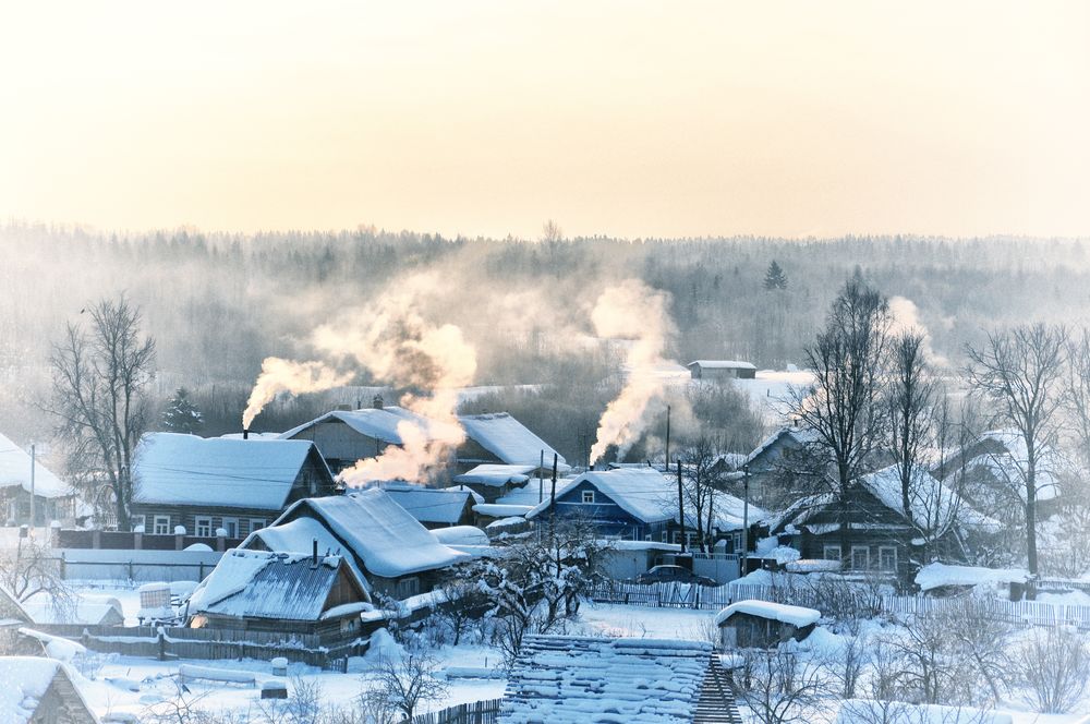 Обои для рабочего стола Панорама зимней деревеньки, фотограф Александр Смирнов