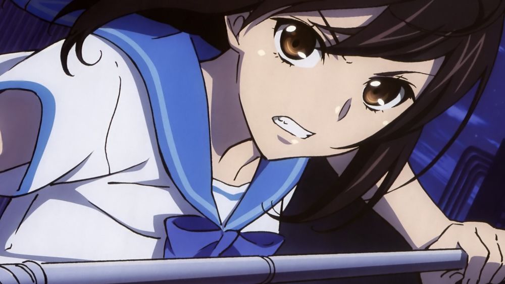 Обои для рабочего стола Сердитая Юкина Химэраги / Yukina Himeragi из аниме Удар Крови / Strike Blood с копьем в руках