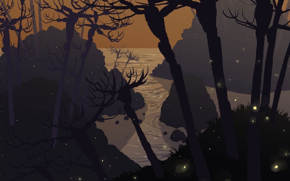 Обои для рабочего стола Ветки деревьев склонились над водой, art by Dan Norton