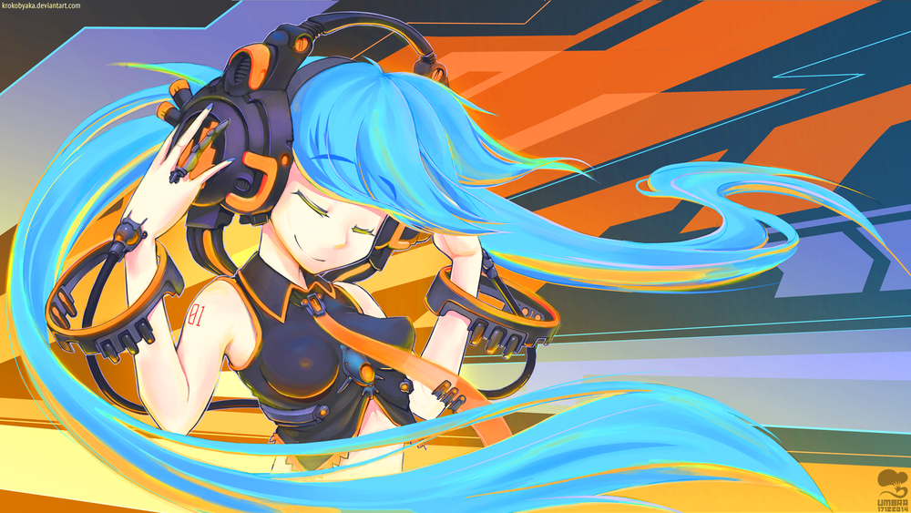 Обои для рабочего стола Vocaloid Miku Hatsune / Вокалоид Мику Хацунэ, by Krokobyaka