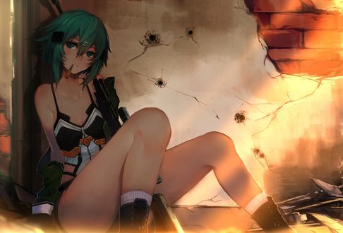 Обои на рабочий стол Asada Shino / Sinon (GGO)/Асада Шино / Синон из аниме Sword Art Online / Мастера Меча Онлайн