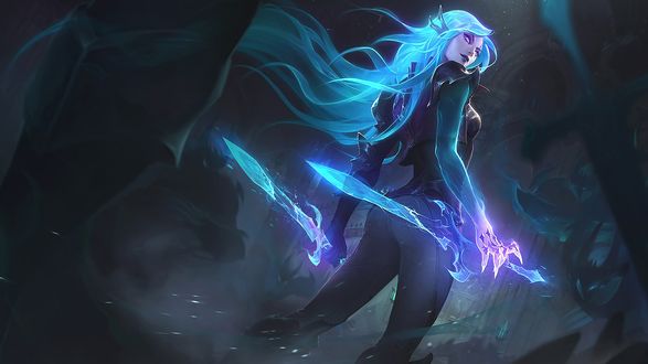 Обои на рабочий стол Katarina / Катарина с мечами в руках, из игры League of Legends / Лига Легенд, by Izaskun