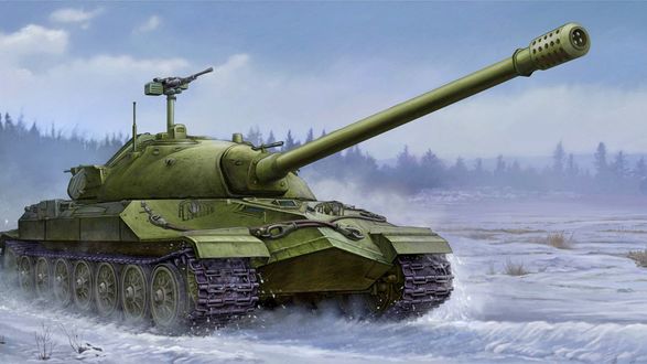 Обои на рабочий стол Рисунок танка ИС-7 в зимнем пейзаже