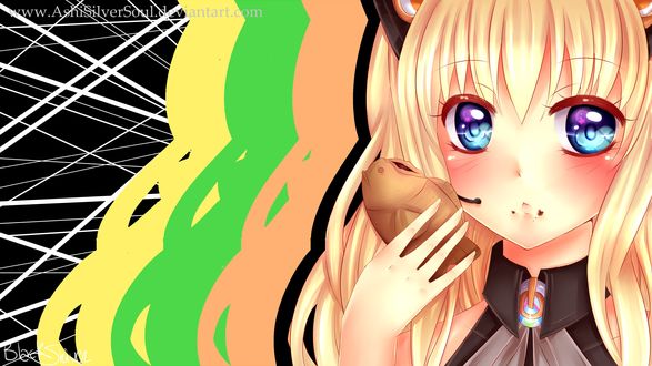 Обои на рабочий стол Vocaloid SeeU / Вокалоид СиЮ держит в руке такояки, by AshiSilverSoul