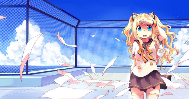 Обои на рабочий стол Vocaloid SeeU / Вокалоид СиЮ среди листов, by tamomoko