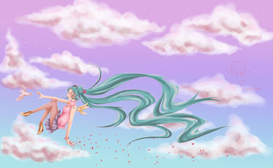 Обои на рабочий стол Vocaloid Miku Hatsune / Вокалоид Мику Хацунэ (Feel Freedom), by Yumeih