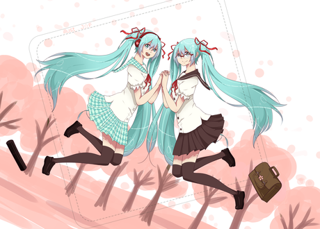 Обои на рабочий стол Две Vocaloid Miku Hatsune / Вокалоид Мику Хацунэ, by 7-8jf