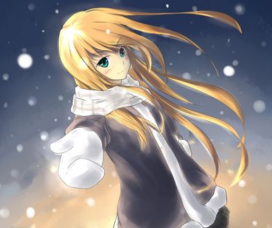 Обои на рабочий стол Кирино Косака / Kosaka Kirino, из аниме Моя младшая сестра не может быть такой милой / Ore no Imouto ga Konna ni Kawaii Wake ga Nai под снегопадом
