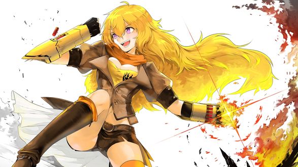 Обои на рабочий стол Yang Xiao Long / Янь Сяо Лун из аниме RWBY / Красный, Белый, Черный, Желтый