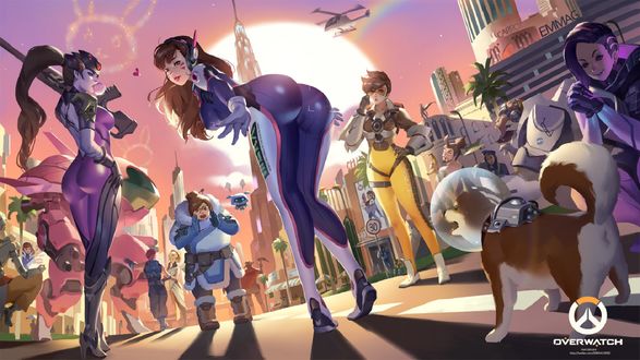 Обои на рабочий стол Герои игры Overwatch / Дозор в городе, by Yan Gisuka