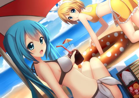 Обои на рабочий стол Vocaloid Miku Hatsune / Вокалоид Мику Хацунэ и Rin Kagamine / Рин Кагамине, by Onamae-kun