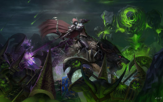 Обои на рабочий стол Sylvanas Windrunner / Сильвана Ветрокрылая в бою из игры World of Warcraft / Мир военного ремесла, by Yoon Seseon