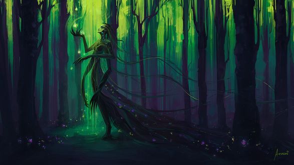Обои на рабочий стол Forest of Memories / Лес воспоминаний, art by Alena Aenami