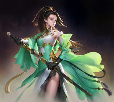 Обои на рабочий стол Девушка-warrior / воин с мечом, by wenfei ye