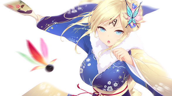 Обои на рабочий стол Kashiwazaki Sena / Сэна Касивадзаки в красивой юкате играет в бадминтон, персонаж из аниме У меня мало друзей / Boku wa Tomodachi ga Sukunai, art by Cait