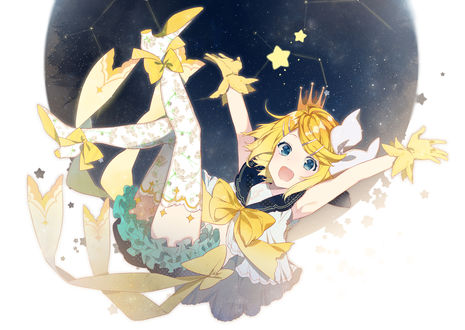 Обои на рабочий стол Kagamine Rin / Вокалоид Кагамине Рин в короне на голове