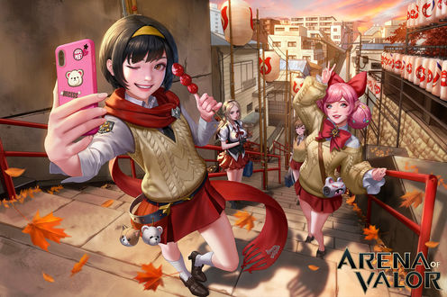 Обои на рабочий стол Девушки стоят на городской лестнице, арт к игре Arena of Valor / Арена Доблести, by dospi