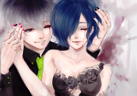 Обои на рабочий стол Kaneki Ken / Канеки Кен и Kirishima Touka / Киришима Тока аниме Tokyo Ghoul / Токийский Гуль