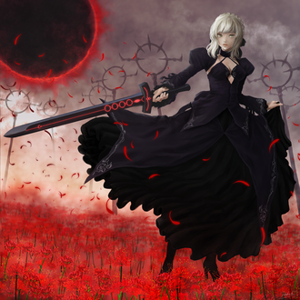 Обои на рабочий стол Saber Alter / Dark Saber / Сейбер Альтер из визуальной новеллы и аниме Fate / stay night