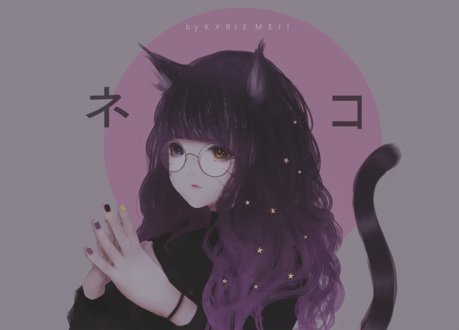 Обои на рабочий стол Неко-девушка с ушками и хвостом, by KyrieMeii02