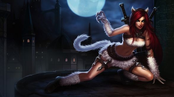 Обои на рабочий стол Kitty Cat Katarina / Кошечка Катарина арт по игре League of Legends / Лига Легенд