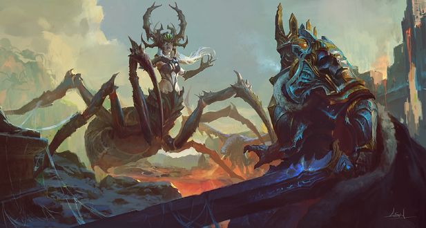 Обои на рабочий стол The Lich King / Король Лич и королева пауков из игры World of Warcraft / Мир военного ремесла, by Song Nan Li