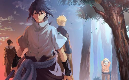 Обои на рабочий стол Uchiha Itachi / Учиха Итачи, Uchiha Sasuke / Учиха Саске и Наруто / Naruto из аниме Наруто