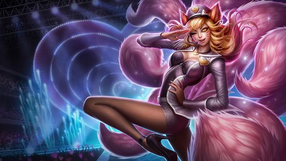 Обои на рабочий стол Ahri / Ари арт персонажа из игры League of Legends / Лига Легенд