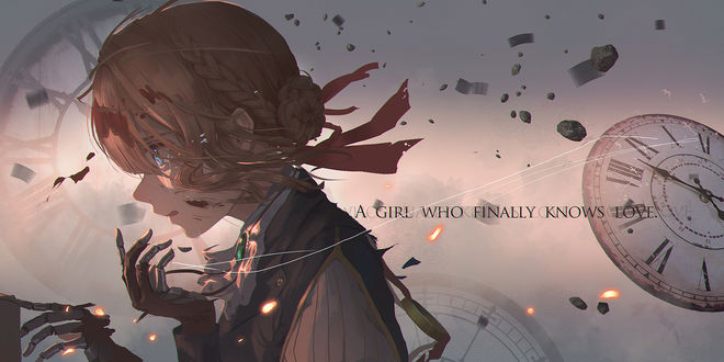 Обои на рабочий стол Violet Evergarden / Вайолет Эвергарден из аниме Violet Evergarden (a girl who finally knows love / девушка, которая наконец-то познала любовь)