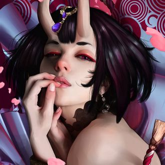 Обои на рабочий стол Демоница-Assasin: Shuten Douji / Ассасин :Сютэн-додзи из игры Fate / Grand Order, by Ringo Applegreed