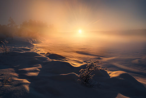 Обои на рабочий стол Морозный дым на Рингерике, Норвегия, by Ole Henrik Skjelstad