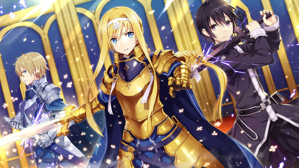 Обои на рабочий стол Alice / Алиса, Kirito / Кирито и Eugeo / Юджио аниме Sword Art Online Alicization / Мастера Меча Онлайн Алисизация