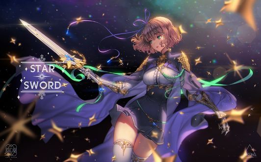 Обои на рабочий стол Зеленоглазая девушка с мечом из игры STAR SWORD, by A-ROUND
