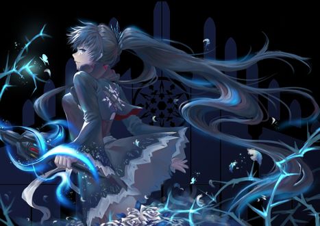 Обои на рабочий стол Dark Weiss Schnee / Темная Вайс Шни арт персонажа из аниме RWBY / Красный, Белый, Черный, Желтый