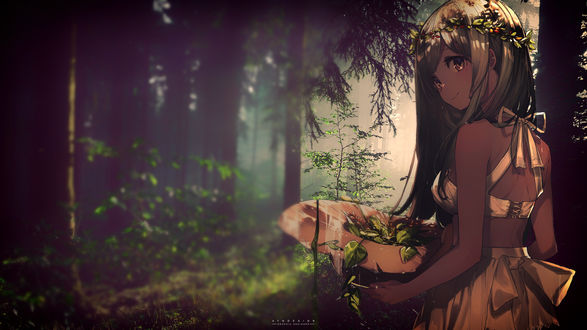 Обои на рабочий стол Девушка с шляпкой на природе, by ATNDesign