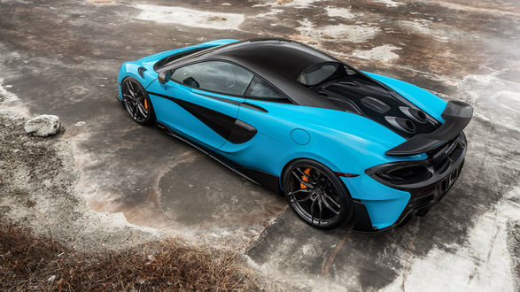 Обои на рабочий стол Английский Fistral Blue спорт кар McLaren 600LT on ANRKY AN11 Wheels