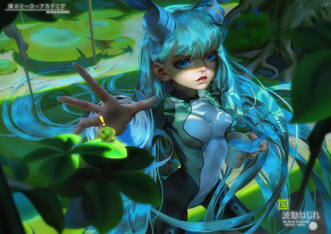 Обои на рабочий стол Девушка Nejire Hado с голубыми волосами, персонаж из аниме My Hero Academia / Моя геройская академия, by Xiang Liu