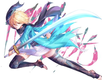 Обои на рабочий стол Saber / Сабер с катаной из аниме Fate / stay night / Судьба: Ночь Прибытия