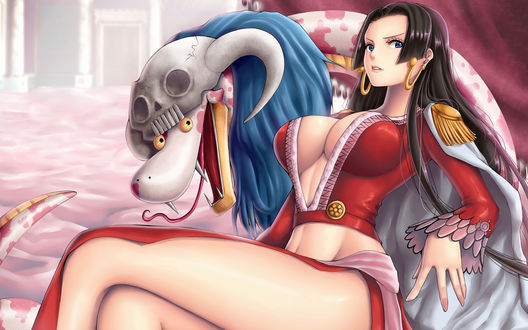 Обои на рабочий стол Boa Hancock / Боа Хэнкок и удав Salome из аниме One Piece / «Ван-Пис» / Большой куш, художник yumiyokiak