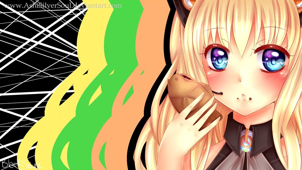 Обои для рабочего стола Vocaloid SeeU / Вокалоид СиЮ держит в руке такояки, by AshiSilverSoul