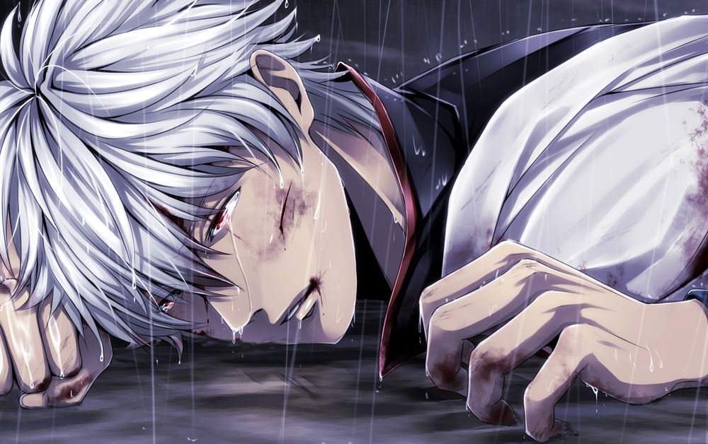 Oboi Pobityj Plachushij Sakata Gintoki Sakata Gintoki Lezhit Na Zemle Pod Dozhdem Iz Anime Gintama Gintama Na Rabochij Stol