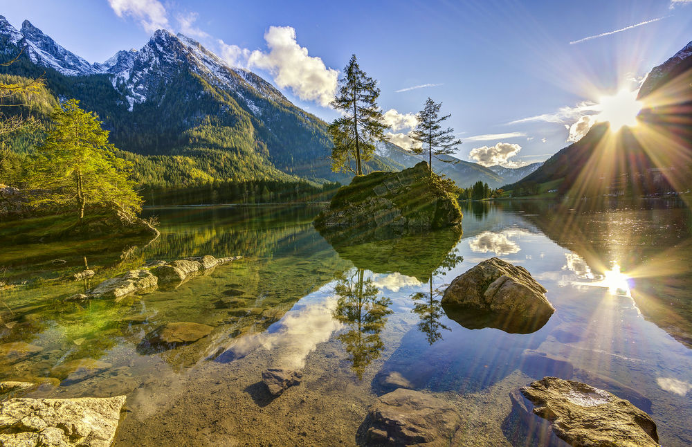 Обои для рабочего стола Закат на озере Hintersee / Хинтер, by Thomas Reuter