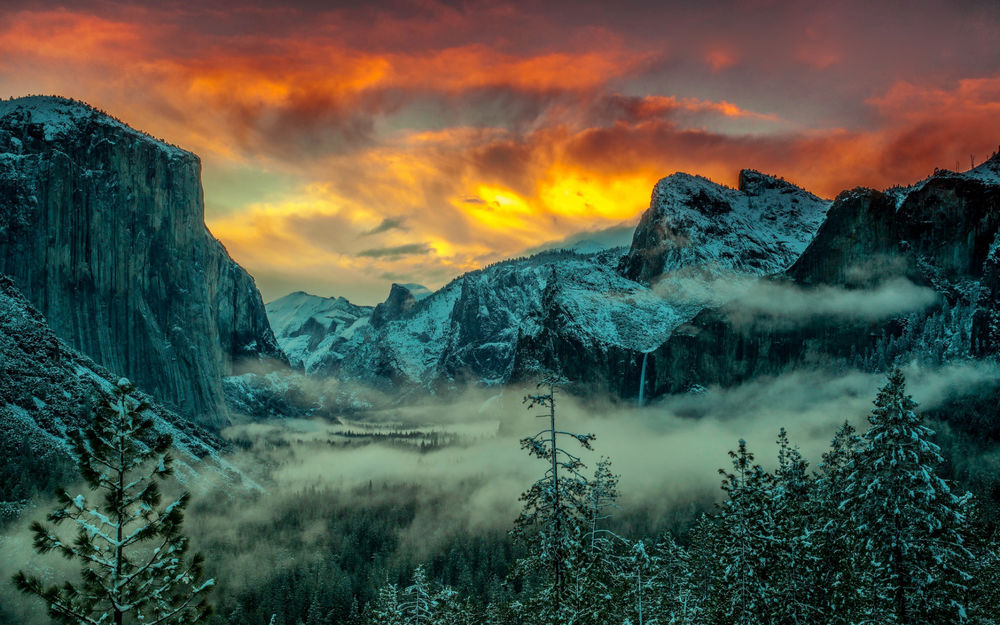 Обои для рабочего стола Зима в Yosemite National Park / Йосемитском национальном парке