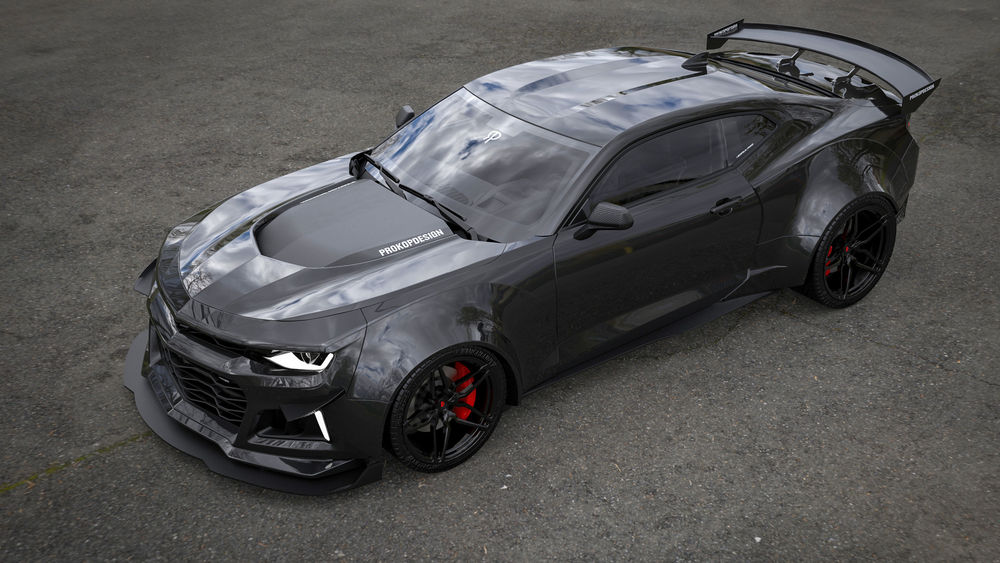 Обои для рабочего стола Тюнингованный черный Chevrolet Camaro Zl1 на площадке, by Rostislav Prokop