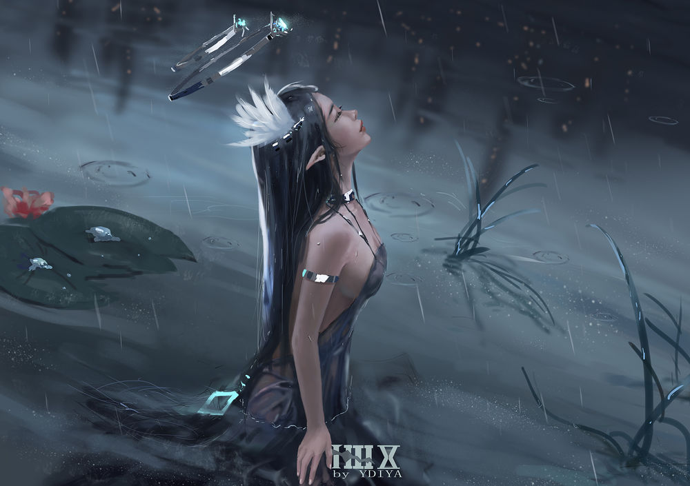 Обои для рабочего стола Девушка стоит в воде, by YDIYA