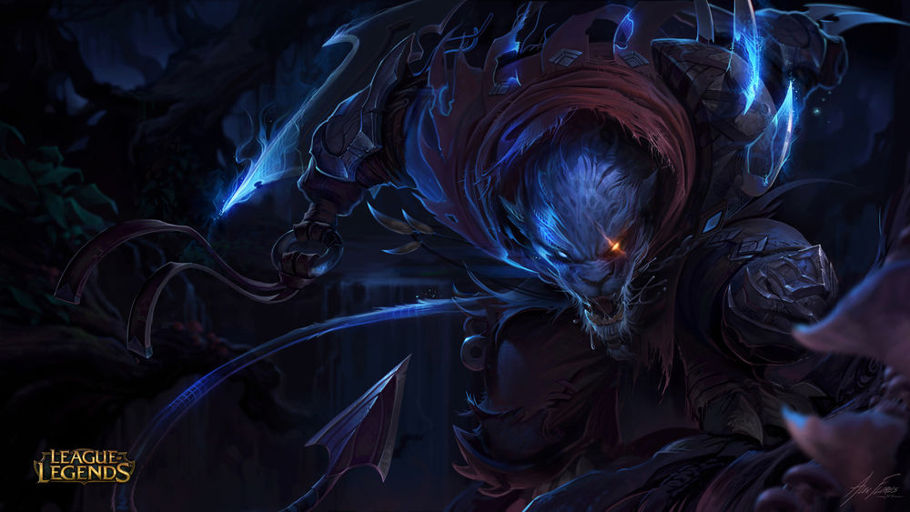Обои для рабочего стола Night Hunter Rengar / Ночной охотник Ренгар из игры League of Legends / Лига Легенд, by Alex Flores