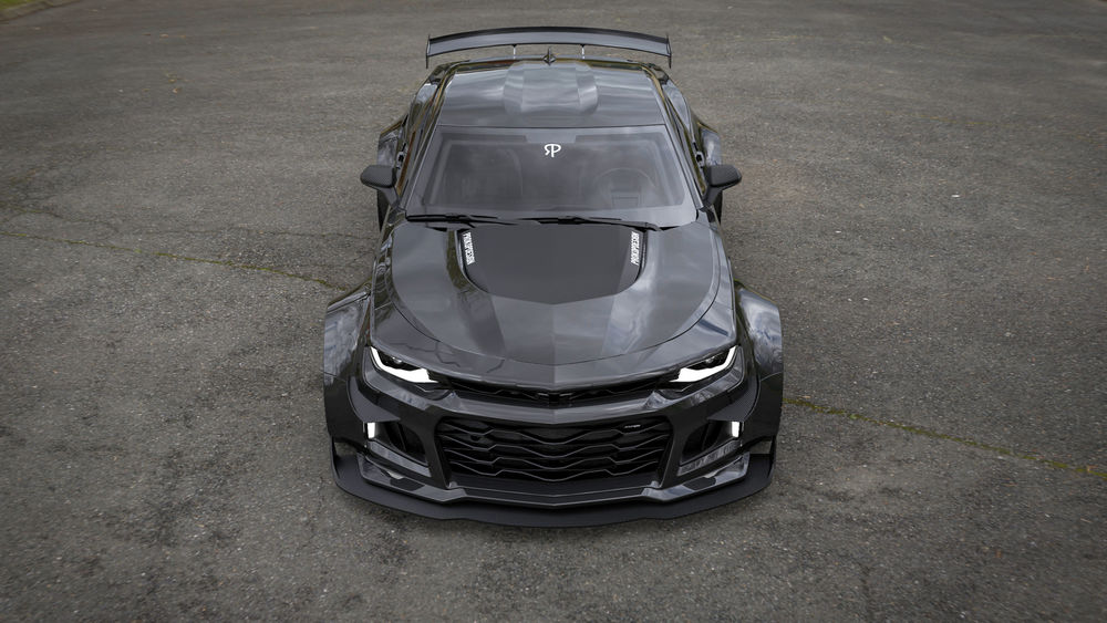 Обои для рабочего стола Тюнингованный черный Chevrolet Camaro Zl1 на площадке, by Rostislav Prokop